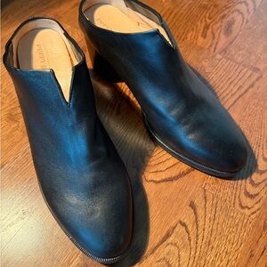 Poppy Barley “Top Notch” Black Leather Mules